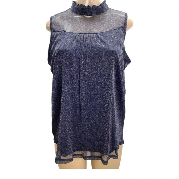 luna rae Tops - Luna Rae XL Shimmery Blue Sleeveless Ruffle Neck. New Without Tags
